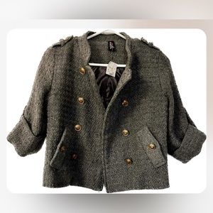Pink Martini Tweed cropped gold tone buttons front pocket cardigan Women’s sizeS